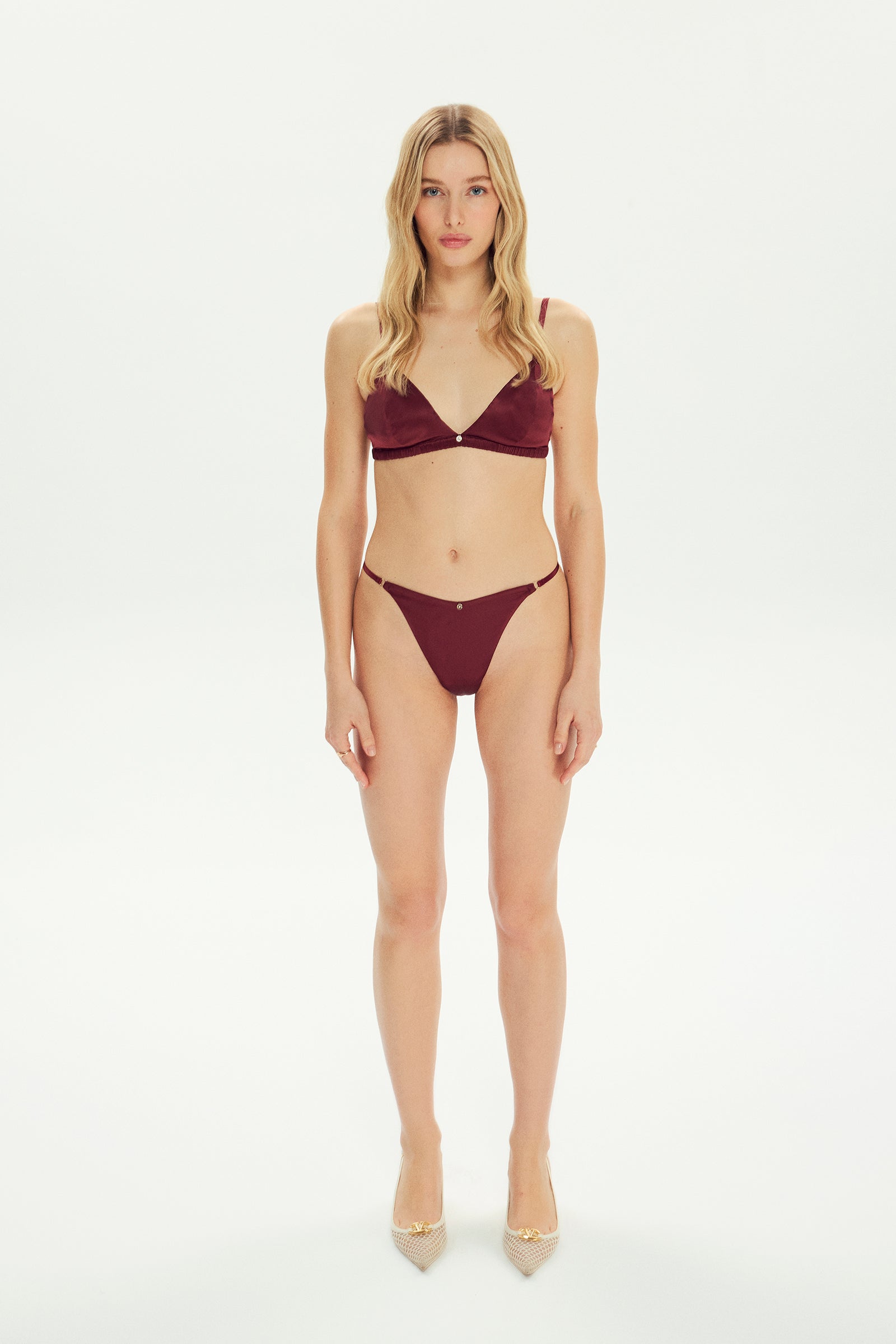 Silk Triangle Bra Burgundy