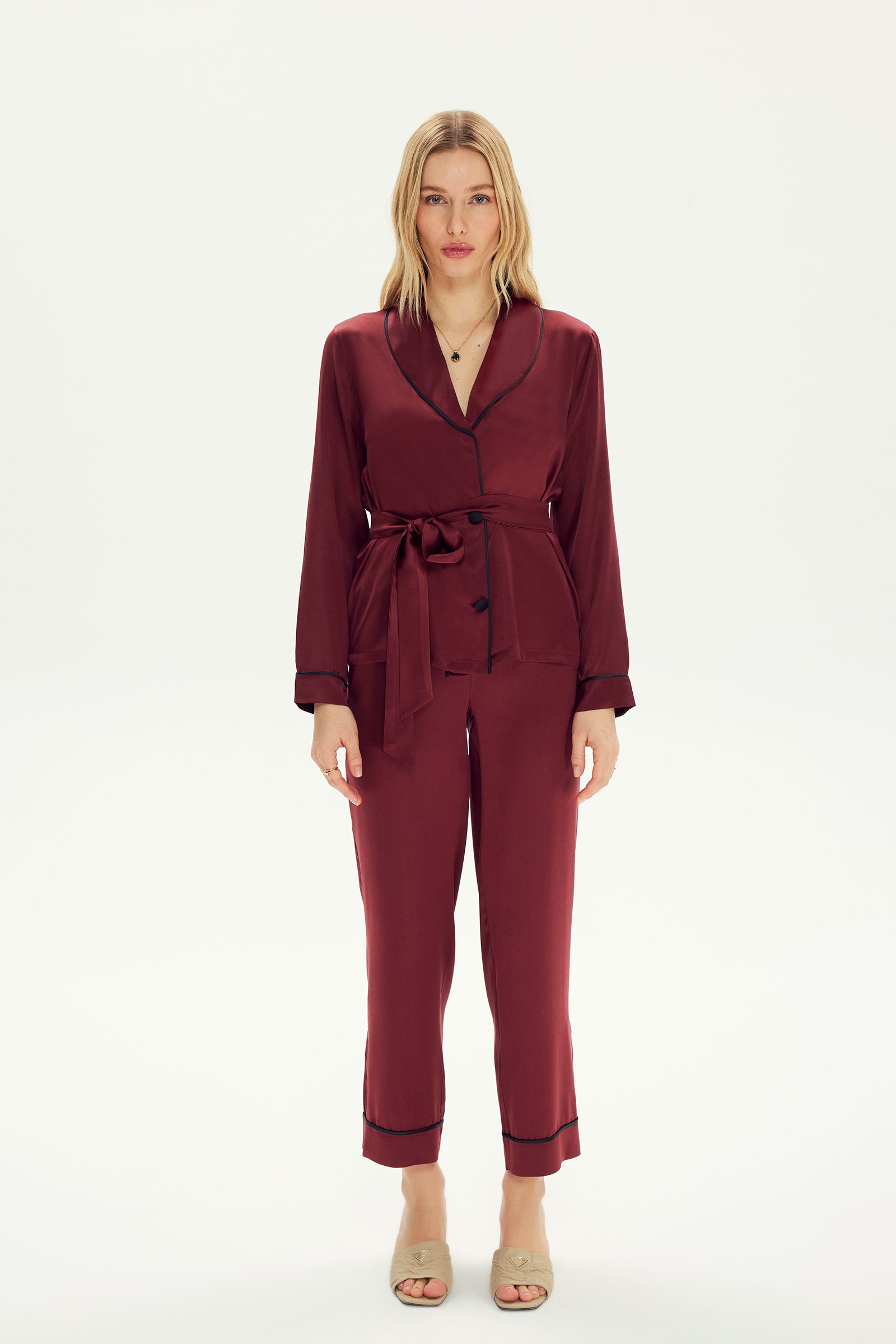 Elyse Silk Pajama Set Claret Red