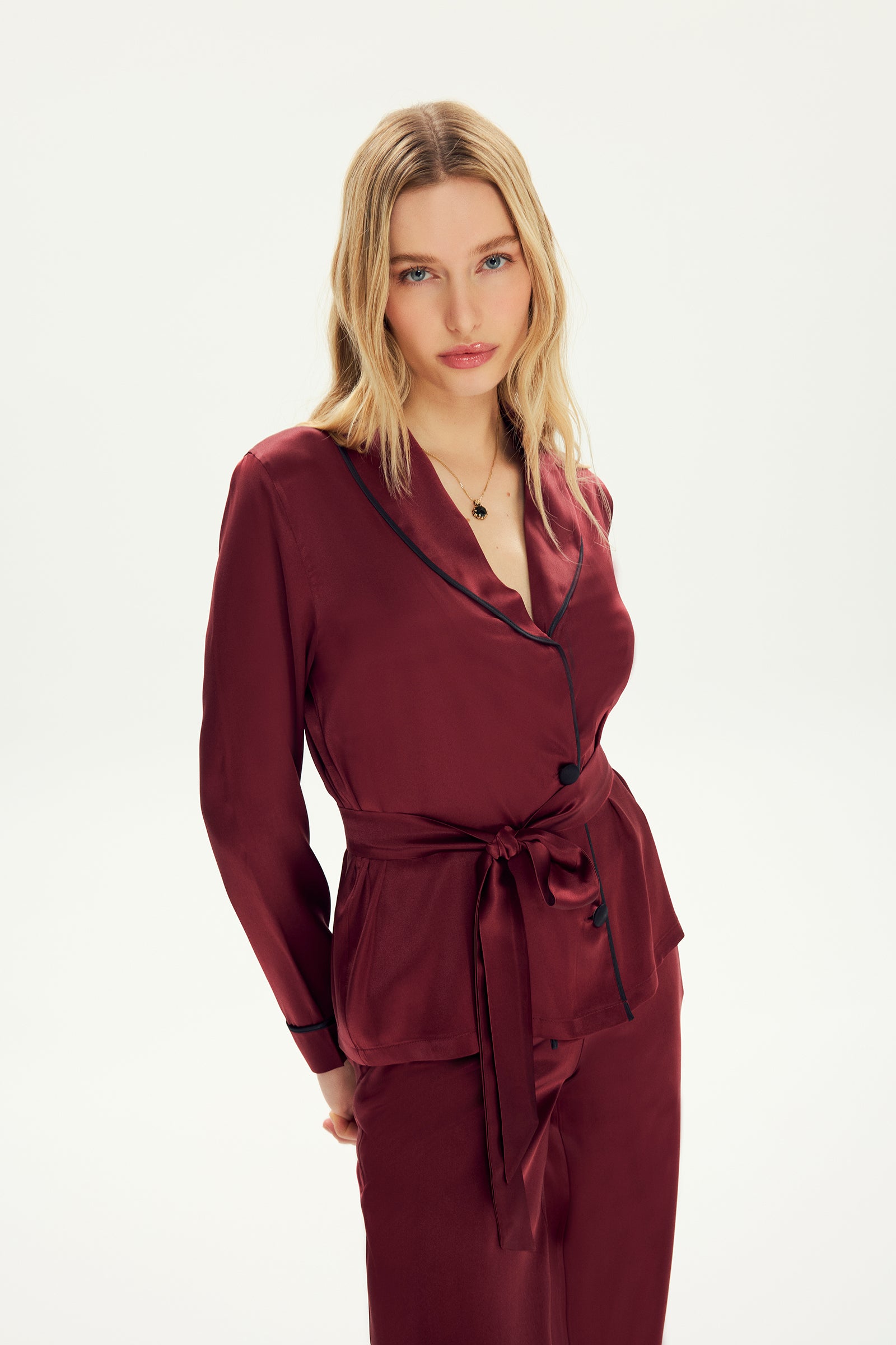 Elyse Silk Pajama Set Claret Red