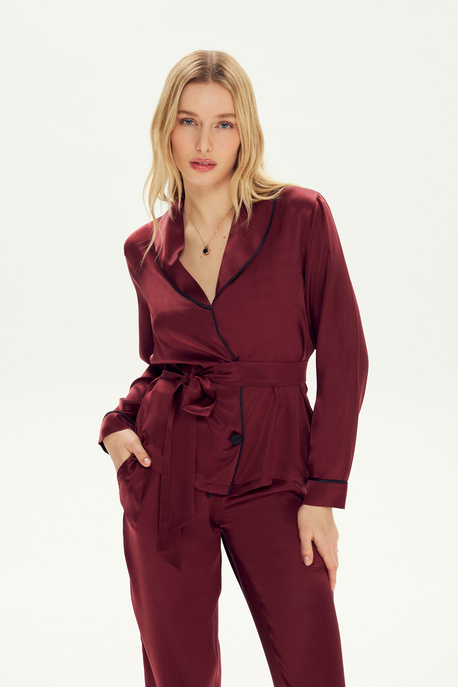 Elyse Silk Pajama Set Claret Red
