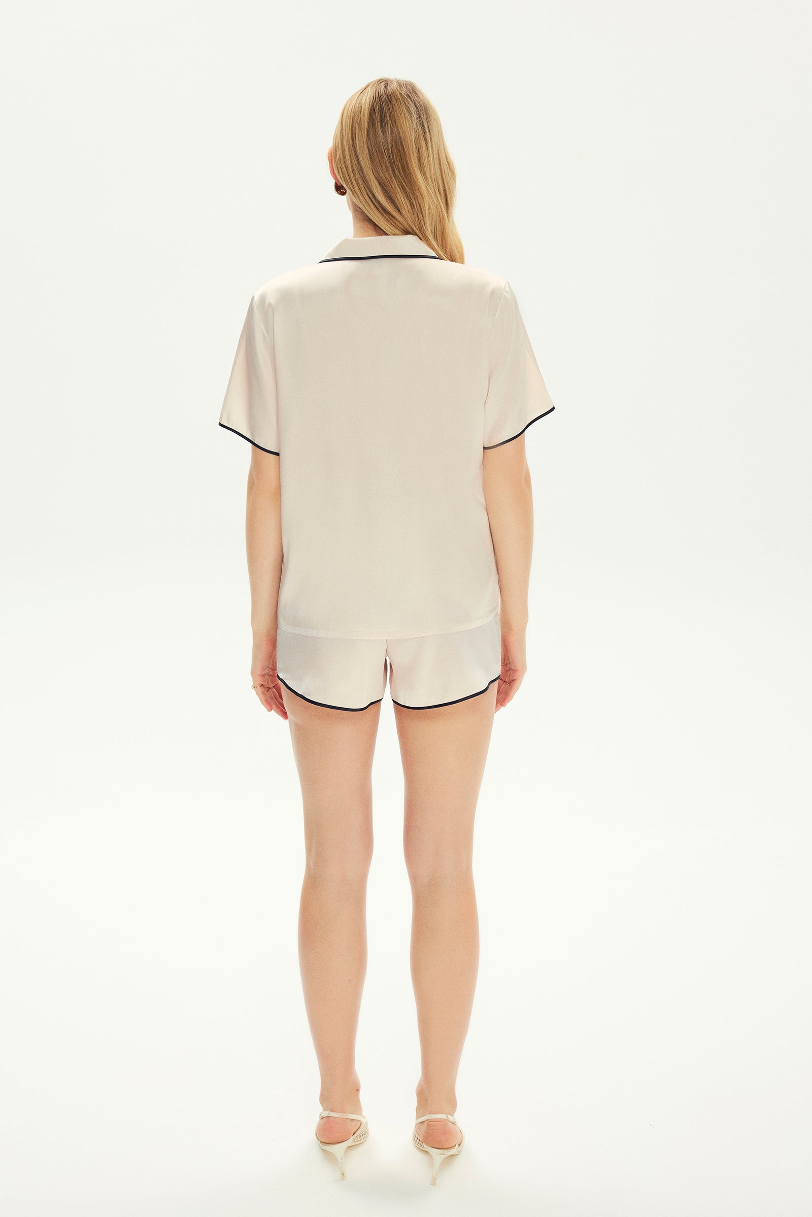 Customizable Silk Piping Shorts Set Champagne