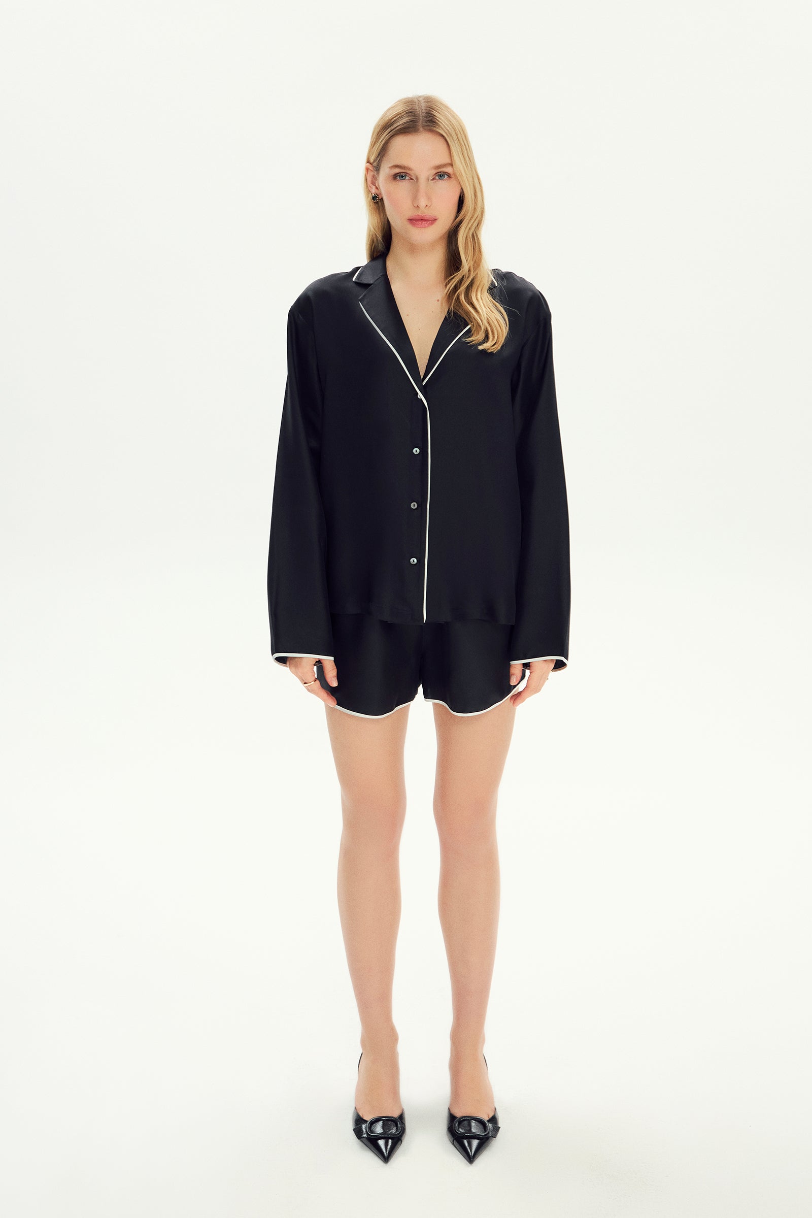 Silk Twill Adira Piping Shorts Pajama Set