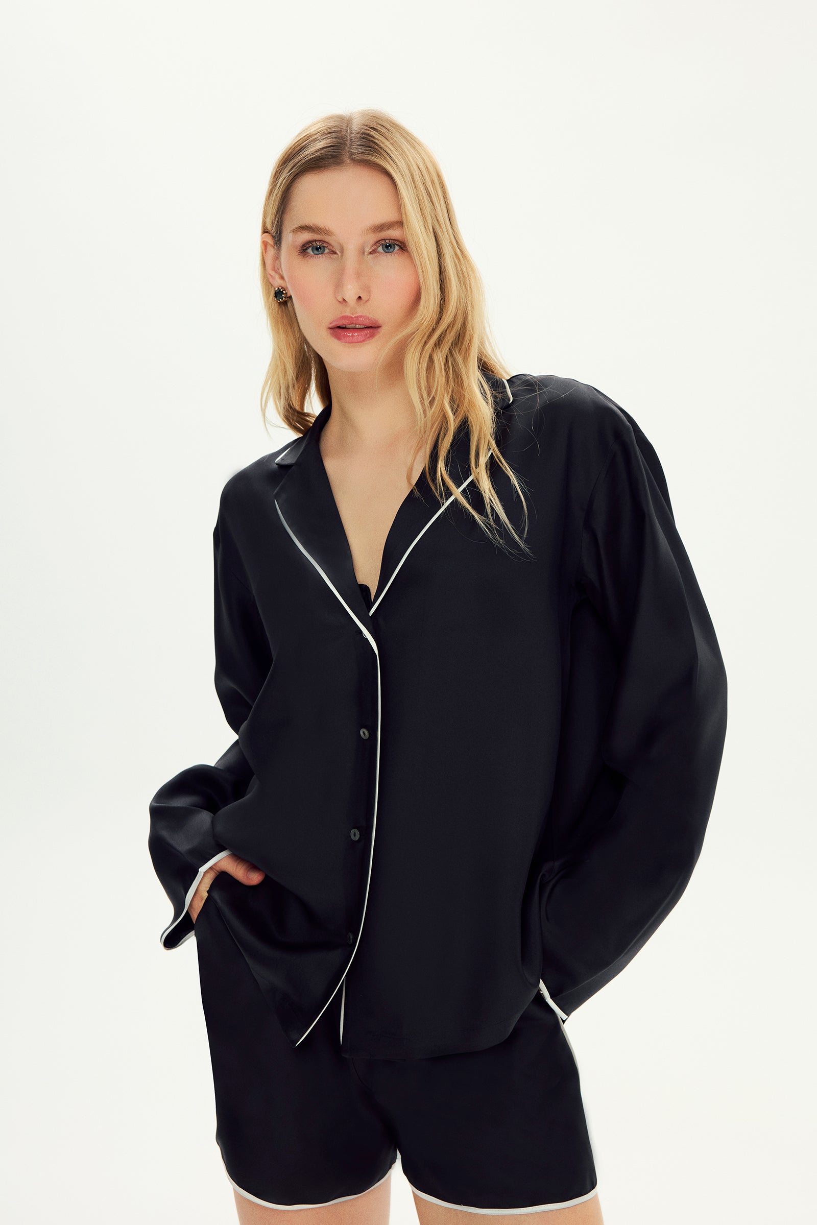 Silk Twill Adira Piping Shorts Pajama Set
