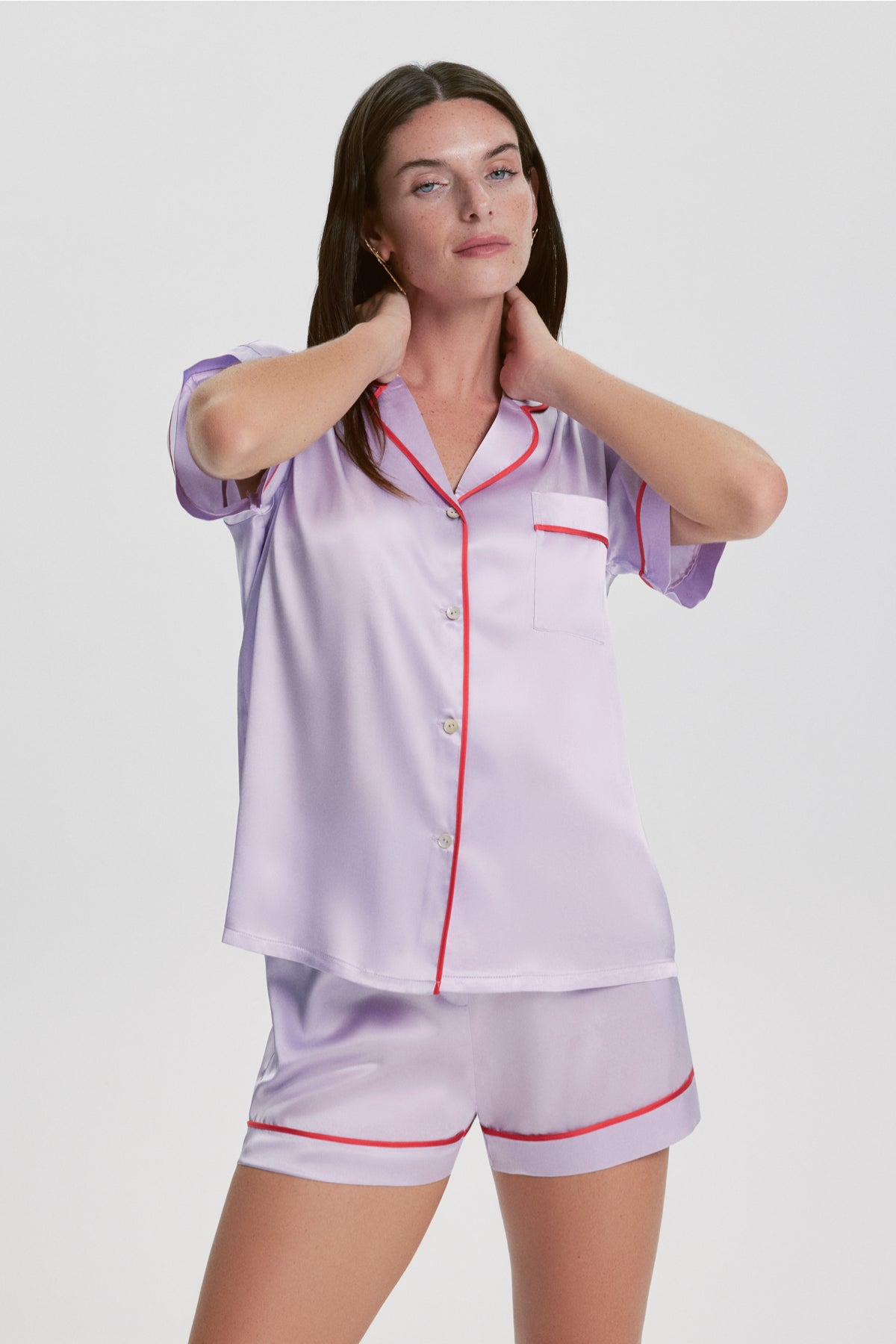 İpek Şort Pijama Takımı Lila