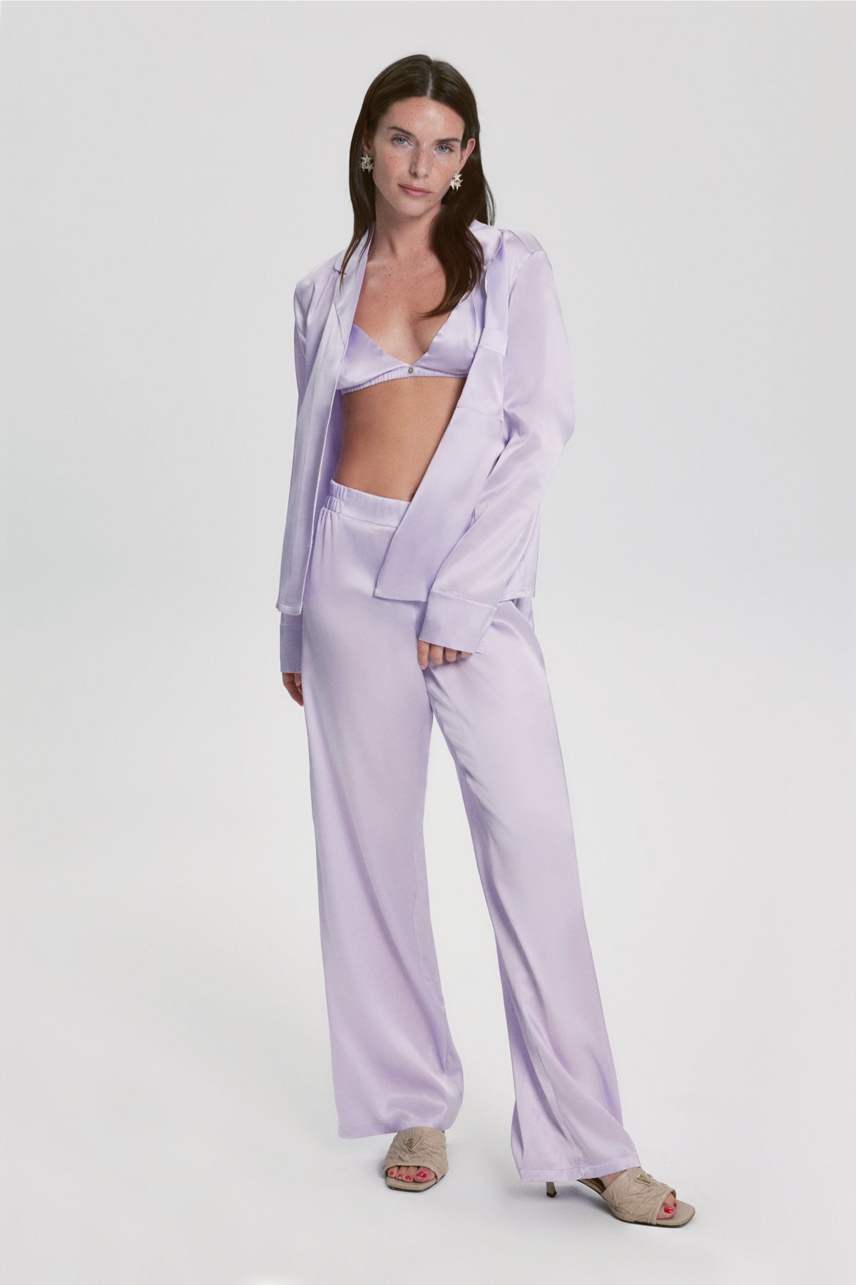 Kişiselleştirilebilir İpek Florence Pijama Takımı Lila