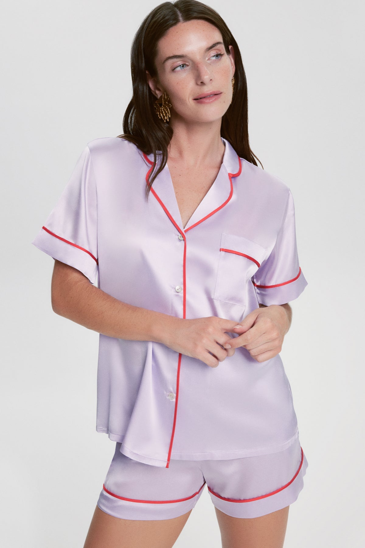 İpek Şort Pijama Takımı Lila