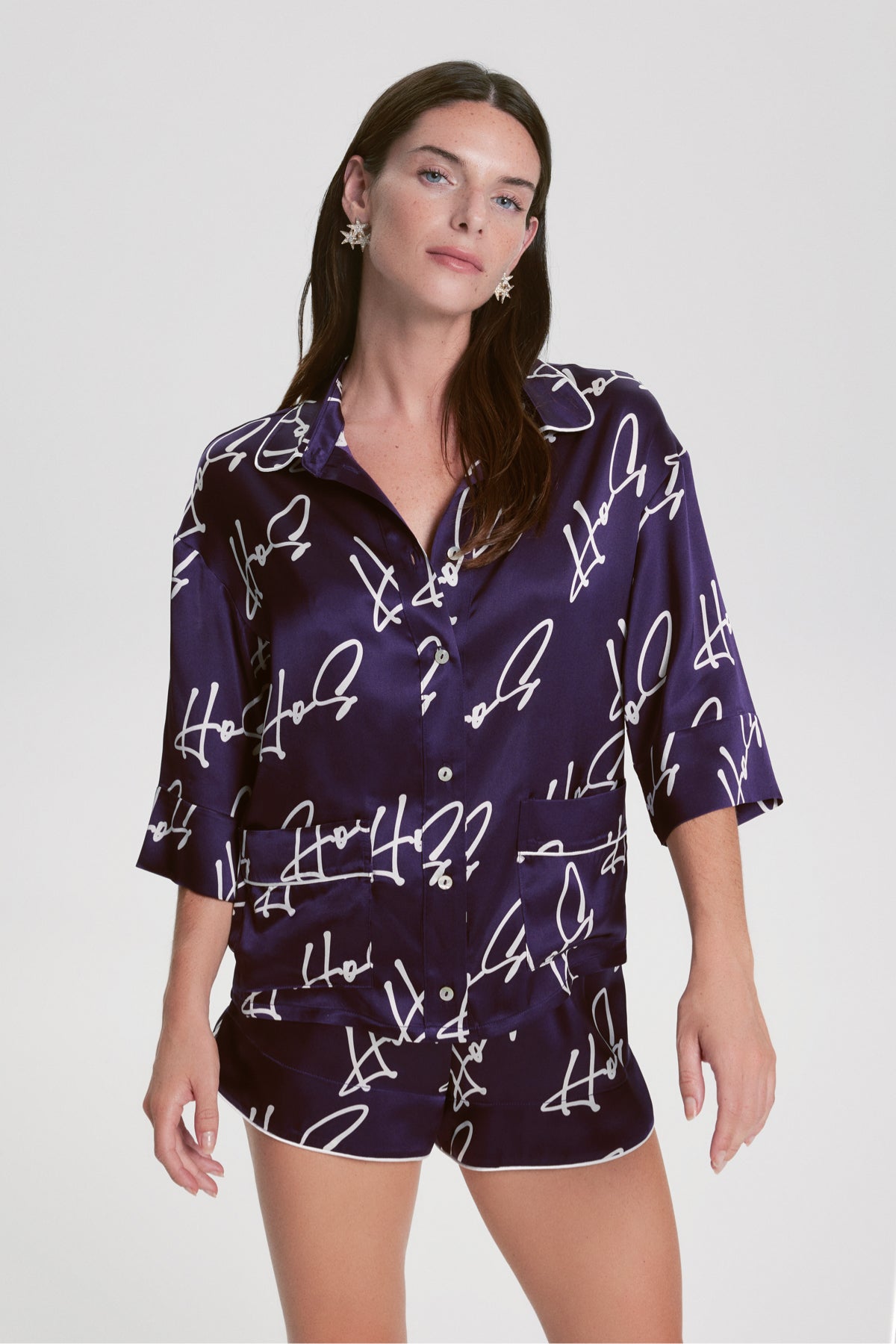 İpek Rochelle Şort Pijama Takımı Mürdüm