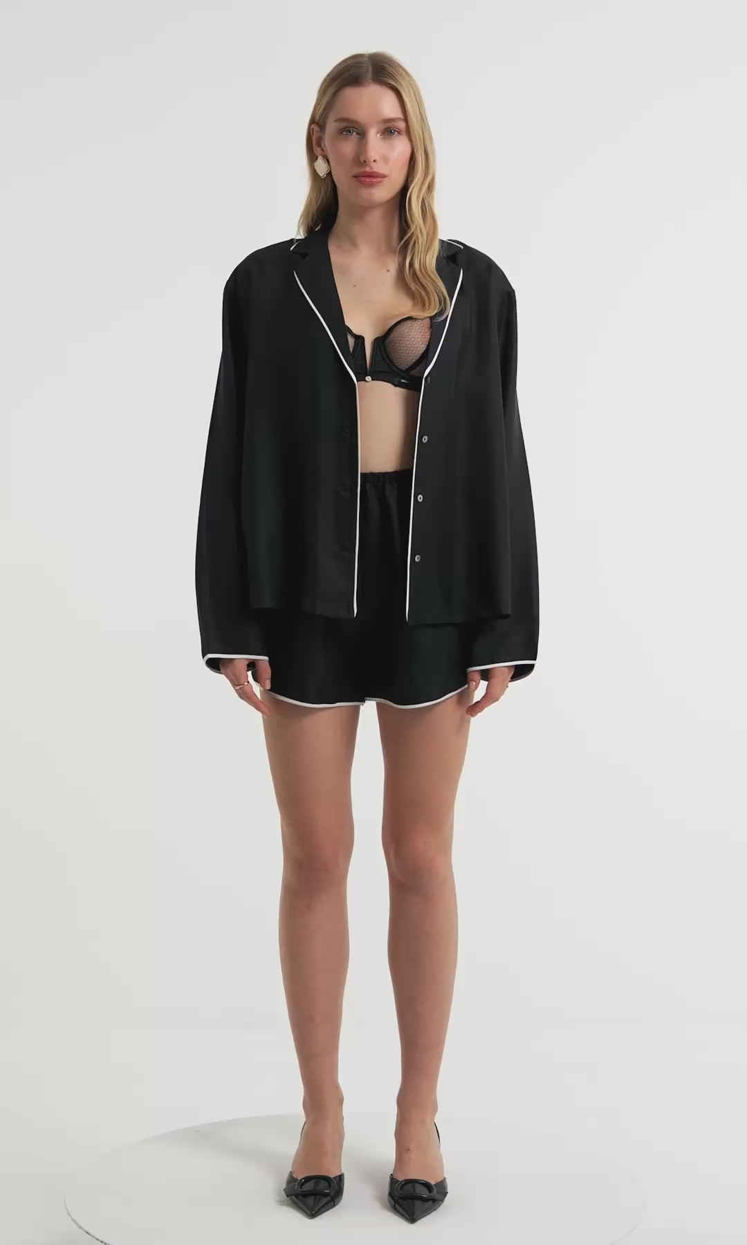 Silk Twill Adira Piping Shorts Pajama Set
