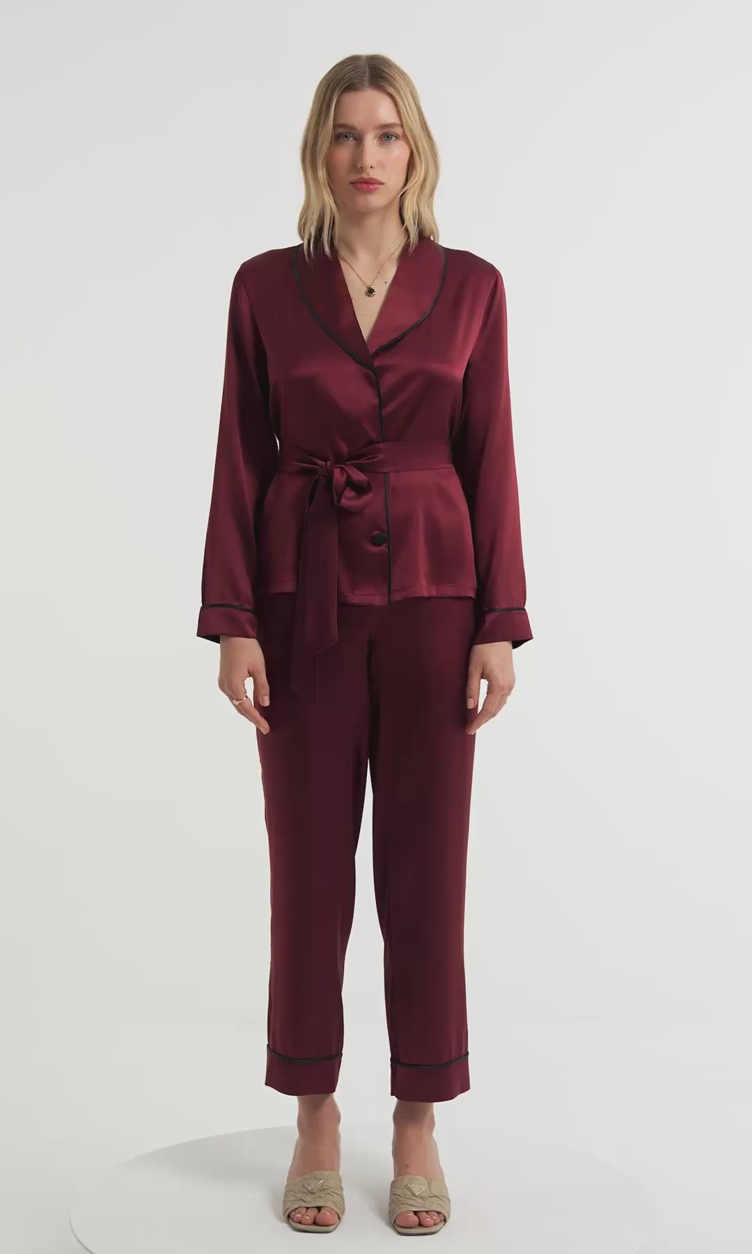 Elyse Silk Pajama Set Claret Red