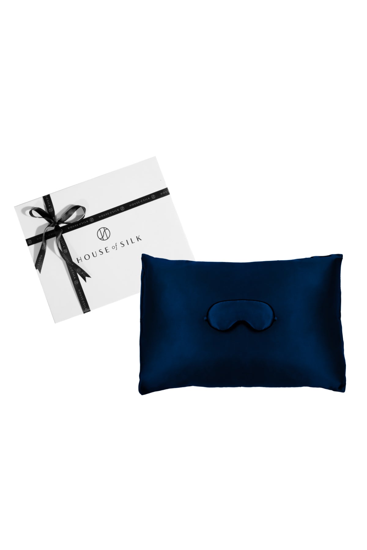 Customizable Silk Pillowcase and Eye Mask Navy Blue