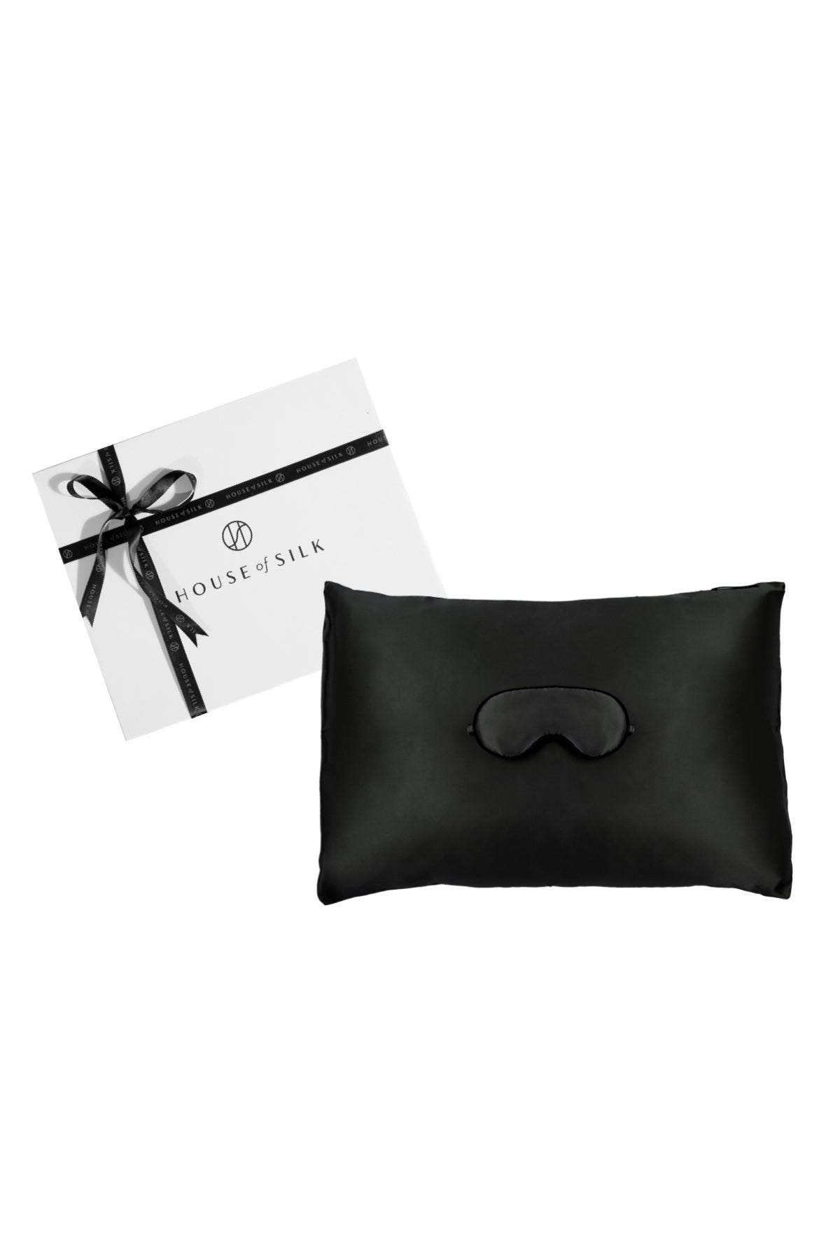 Customizable Silk Pillowcase and Eye Mask Black