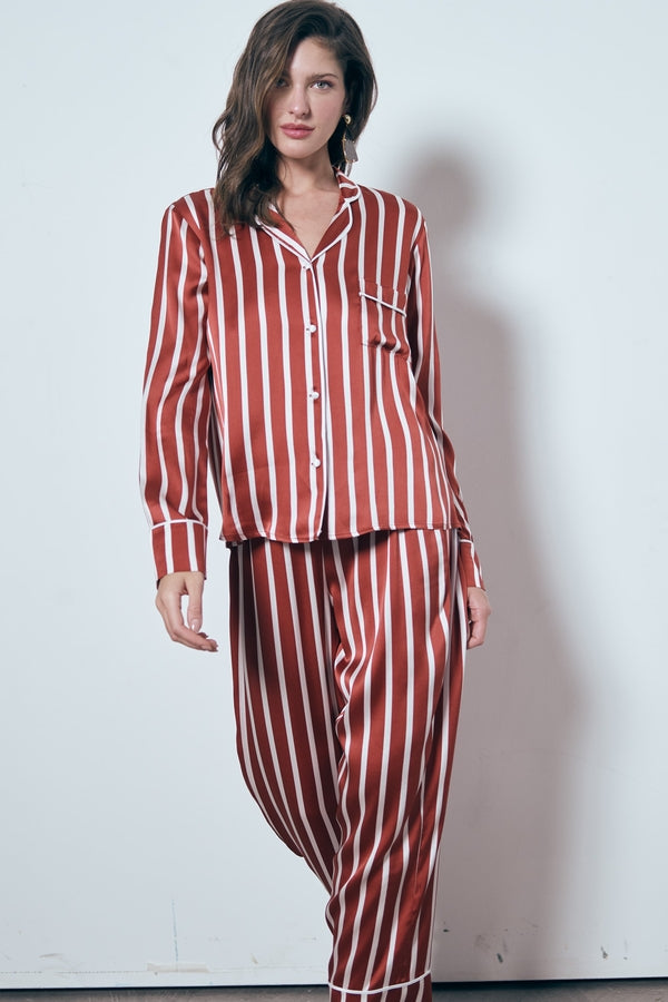 İpek Timeless Stripes Pijama Takımı Kiremit-Kırmızı