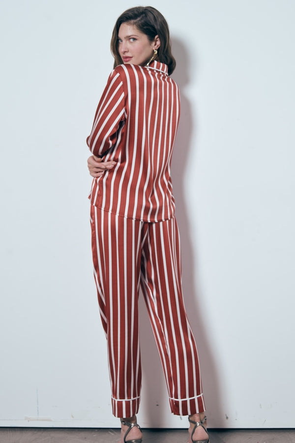 İpek Timeless Stripes Pijama Takımı Kiremit-Kırmızı